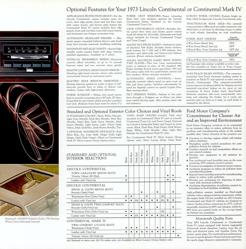 1973 Lincoln Model Range Brochure Page 11